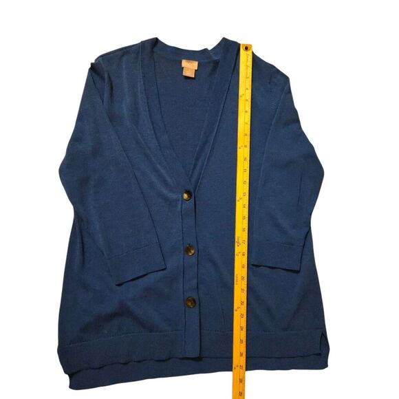 Chico's Size 2, L Cotton/Nylon Lightweight Sweater Cardigan Spring Stretchy - Picture 4 of 8